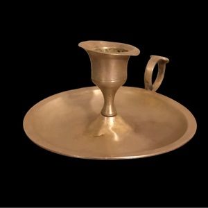 Vintage Chamber Style Finger-Loop Candlestick Holder  Solid Brass  Free Shipping